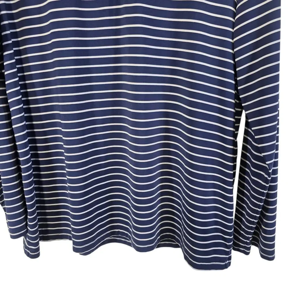 Weekend's by Chico's Womens Gray Blue Stripe Mock Neck Quarter Zip Active Large - Picture 9 of 9